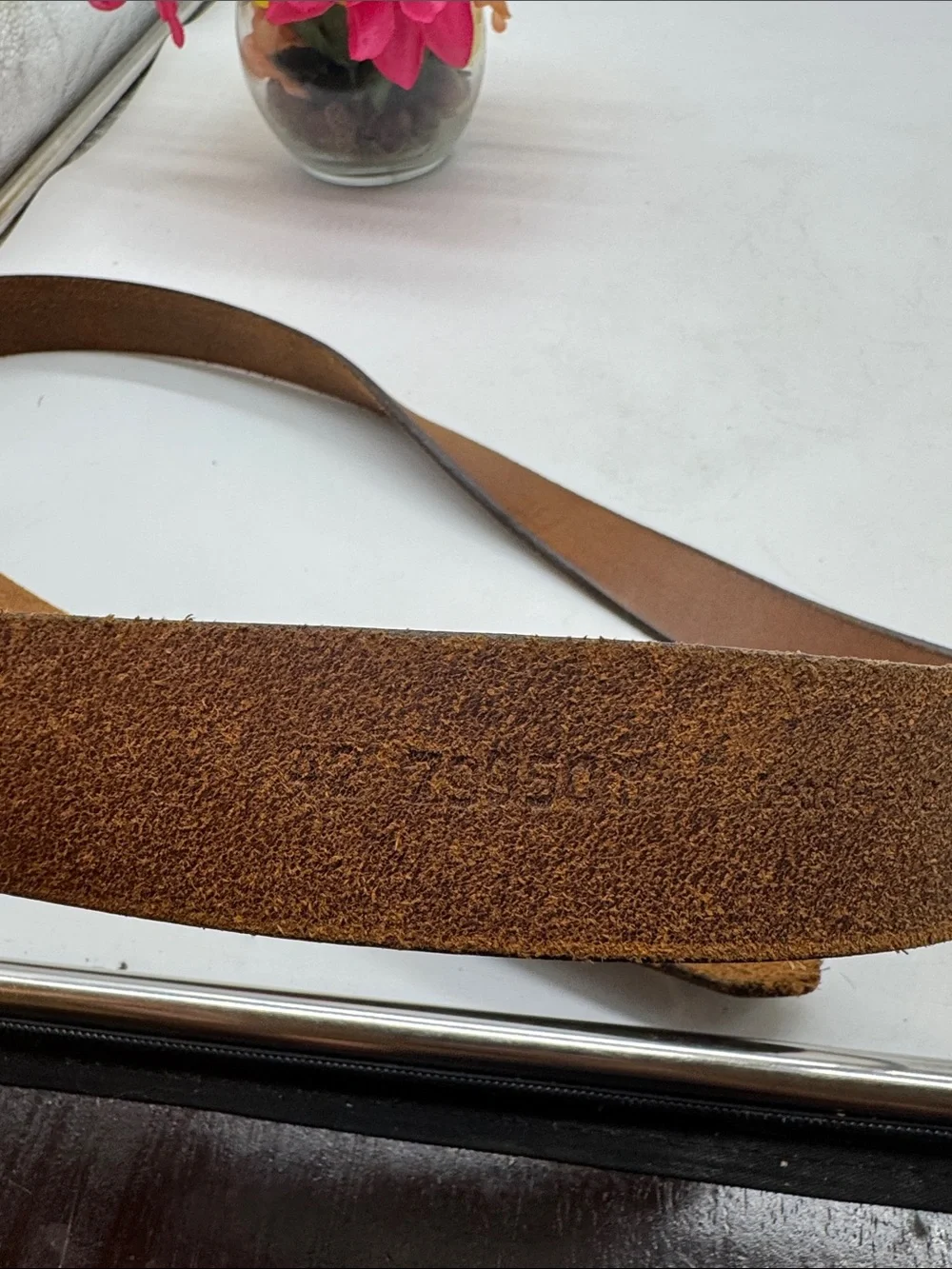 Classic Brown Leather Mens Belt with Matte Gunmetal Buckle Size 42
